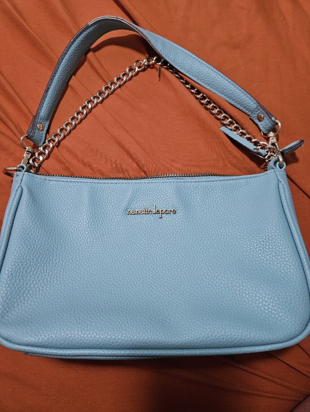 Nanette Lepore Light Blue Pebbled Leather Shoulder Bag